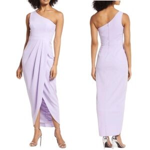 New Xscape One Shoulder Draped Midi Dress Lilac Purple Sz 2